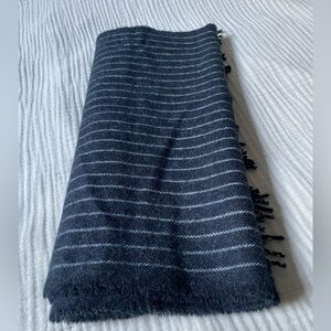 J. Crew Charcoal and Light Gray Striped 100% Wool Scarf